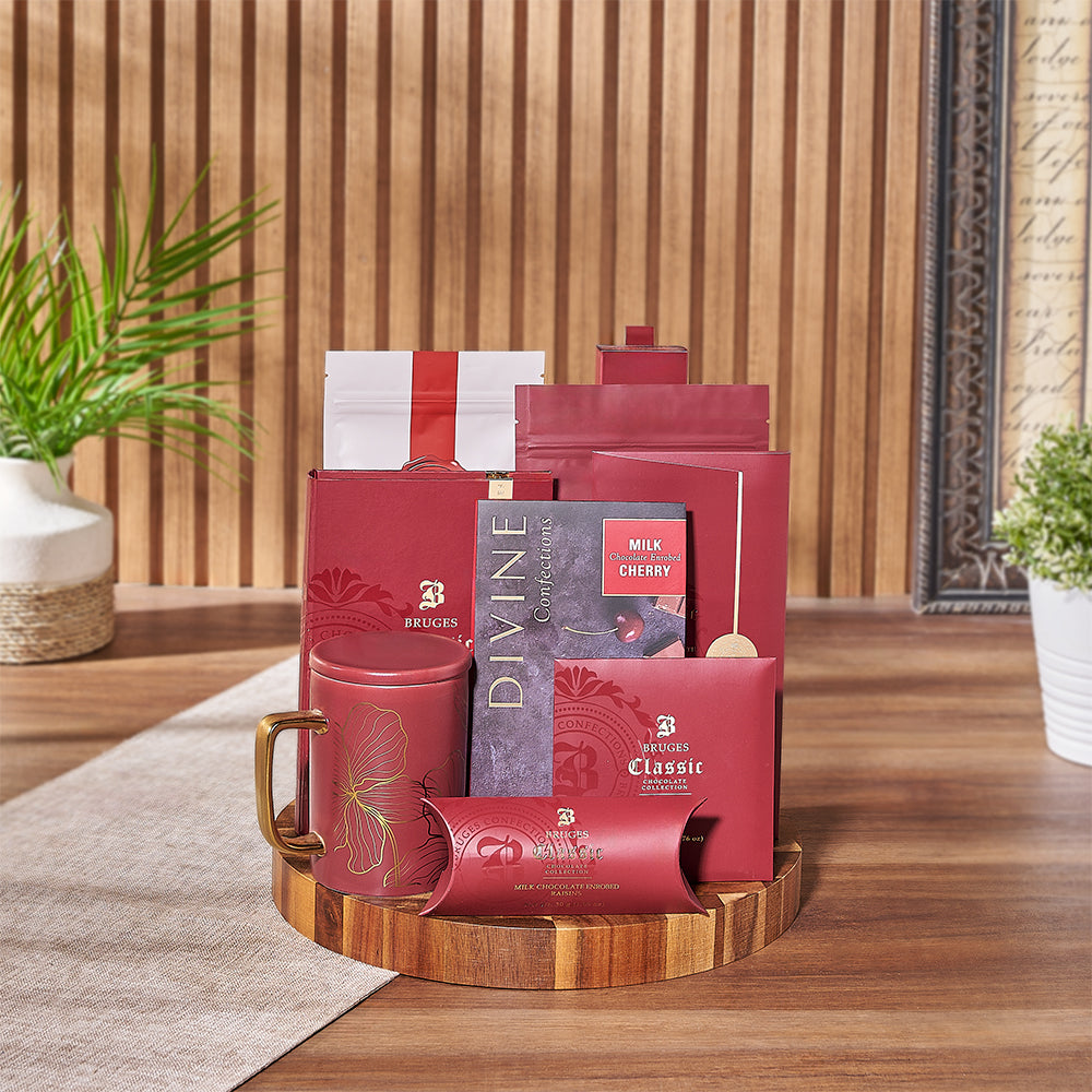 Chocolate Confections Gift Basket with Mug – how the gift is presented