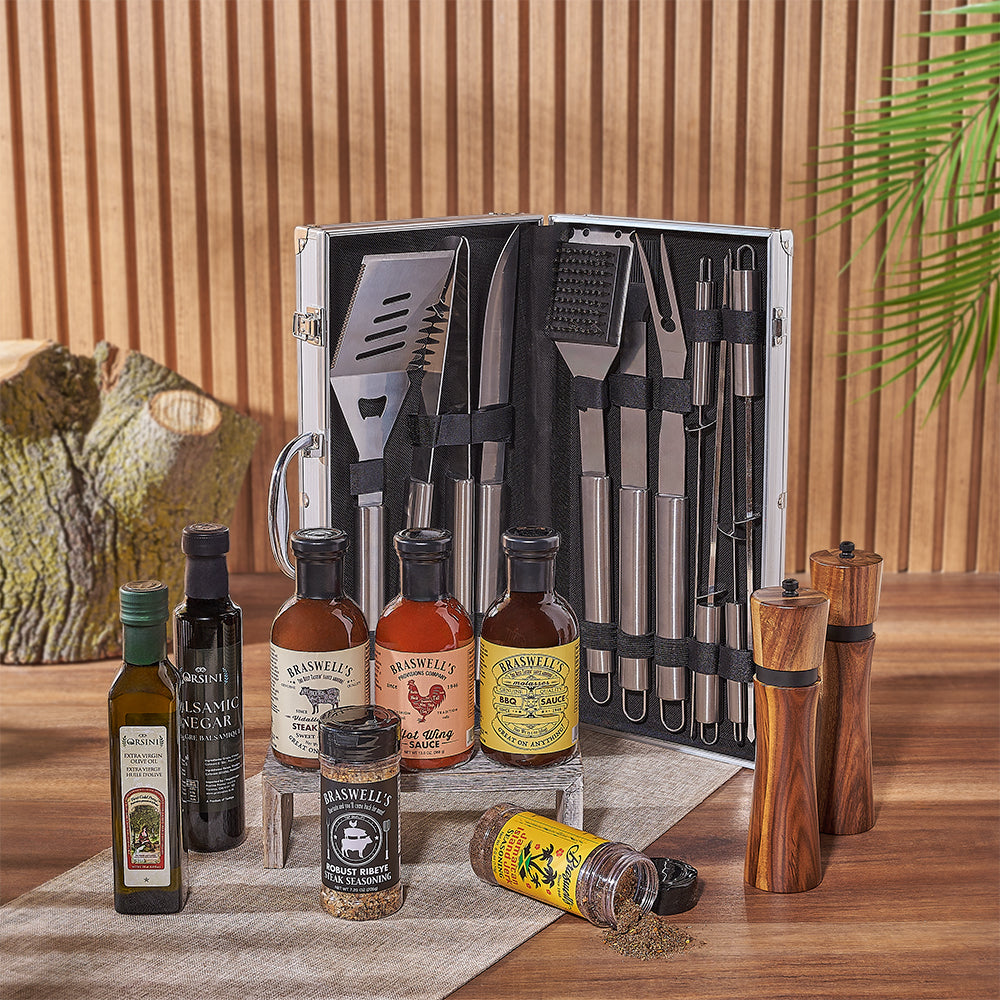 Gourmet Grill Sauce and Seasonings Basket – how the gift is presented