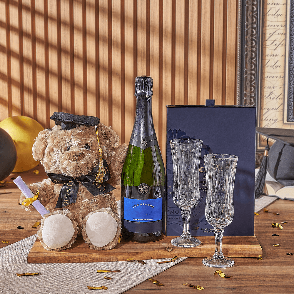 Sparkling Wine Graduation Gift Basket, Philadelphia – how the gift is presented