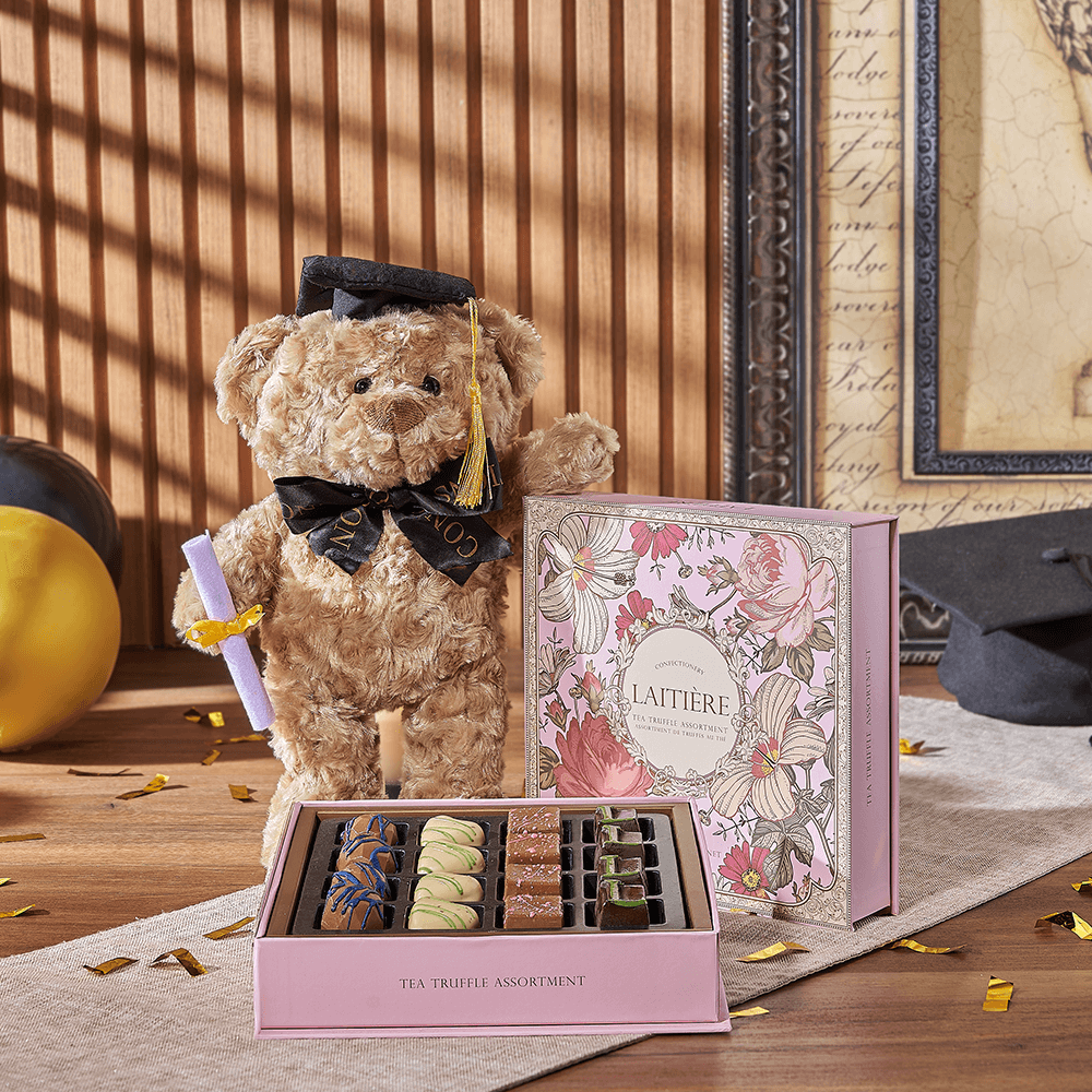 Tea Truffles with Graduation Bear – how the gift is presented