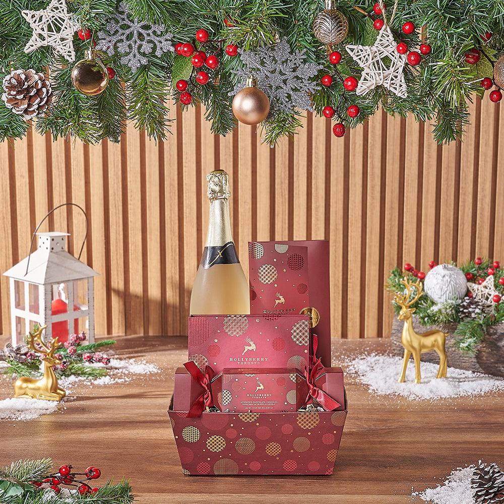 Christmas Sparkling Wine with Chocolate Gift – how the gift is presented