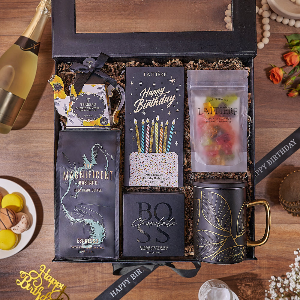 Birthday Coffee Chocolate Gift Basket – how the gift is presented