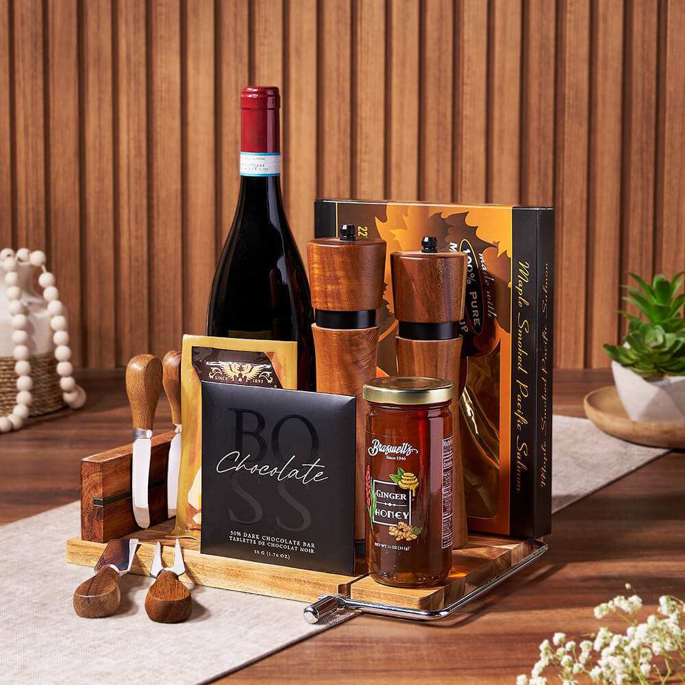 Salmon and Gouda Wine Gift – how the gift is presented