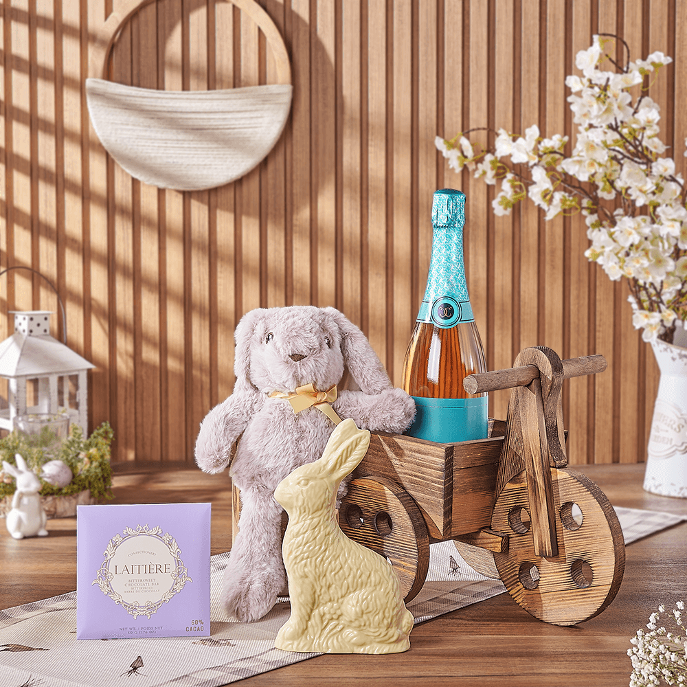 Sparkling Wine Gift Cart with Bunny – how the gift is presented