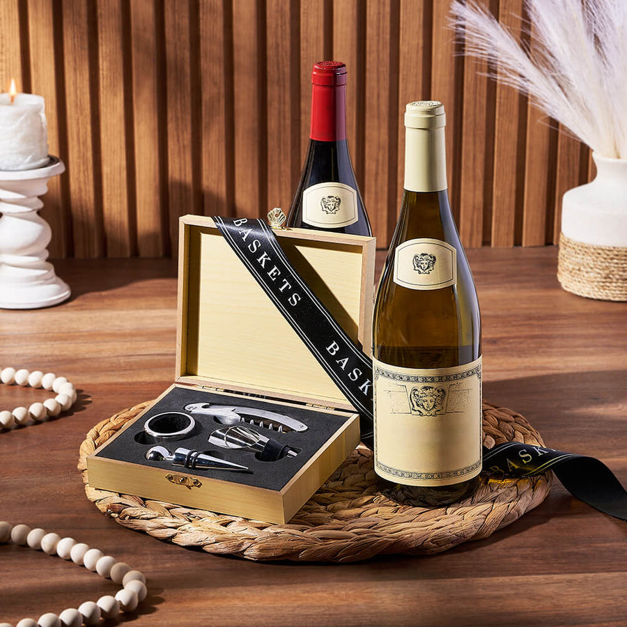 Elegant Wooden Wine Gift Set from Philadelphia Baskets - Wine Gift Basket - Philadelphia Delivery