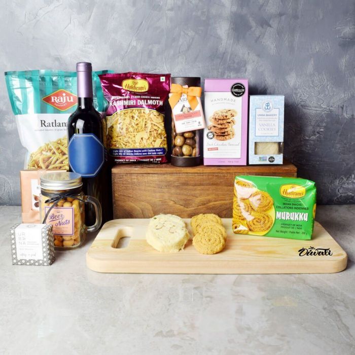 Diwali Wine Treats Gift Basket – how the gift is presented