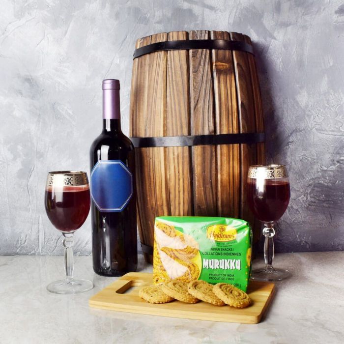 Sparkling Wine and Murukku Diwali Basket – how the gift is presented