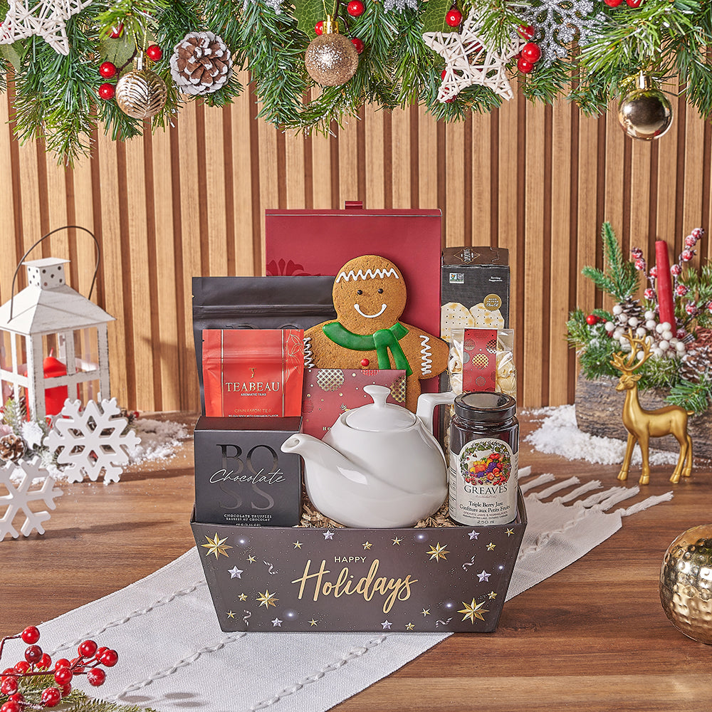 Christmas Tea Pot and Chocolate Basket – how the gift is presented
