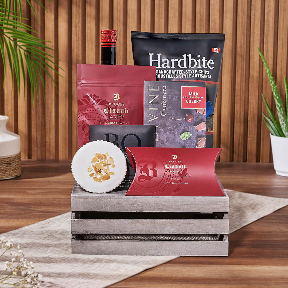 Liquor Crate with Vodka and Chocolates – how the gift is presented