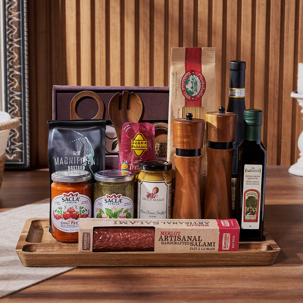Artisanal Pasta with Wine Basket – how the gift is presented