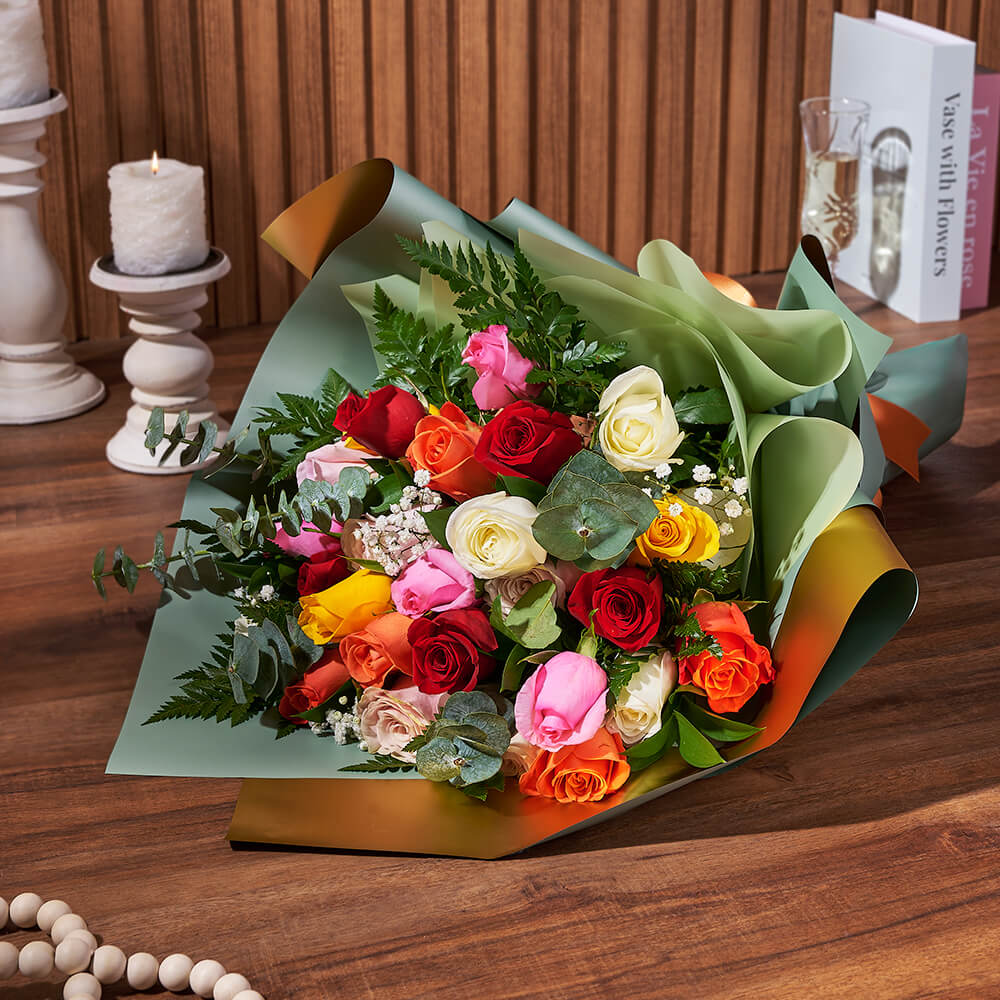 Wrapped Rose and Baby's Breath Bouquet – how the gift is presented
