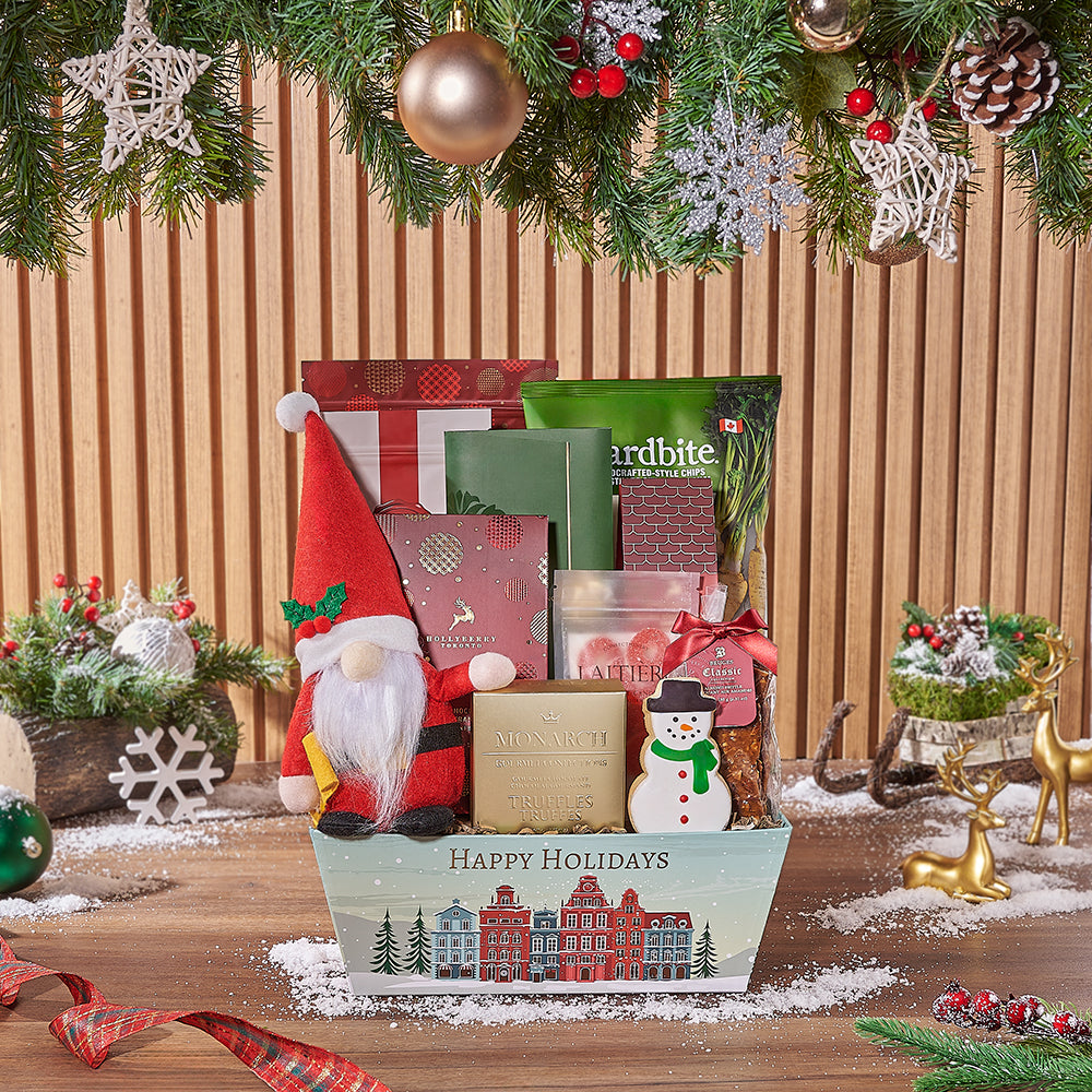 Holiday Market Gourmet Treats Basket – how the gift is presented