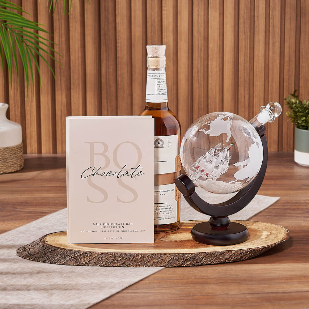 Whiskey and Chocolate Celebration Gift Basket – how the gift is presented