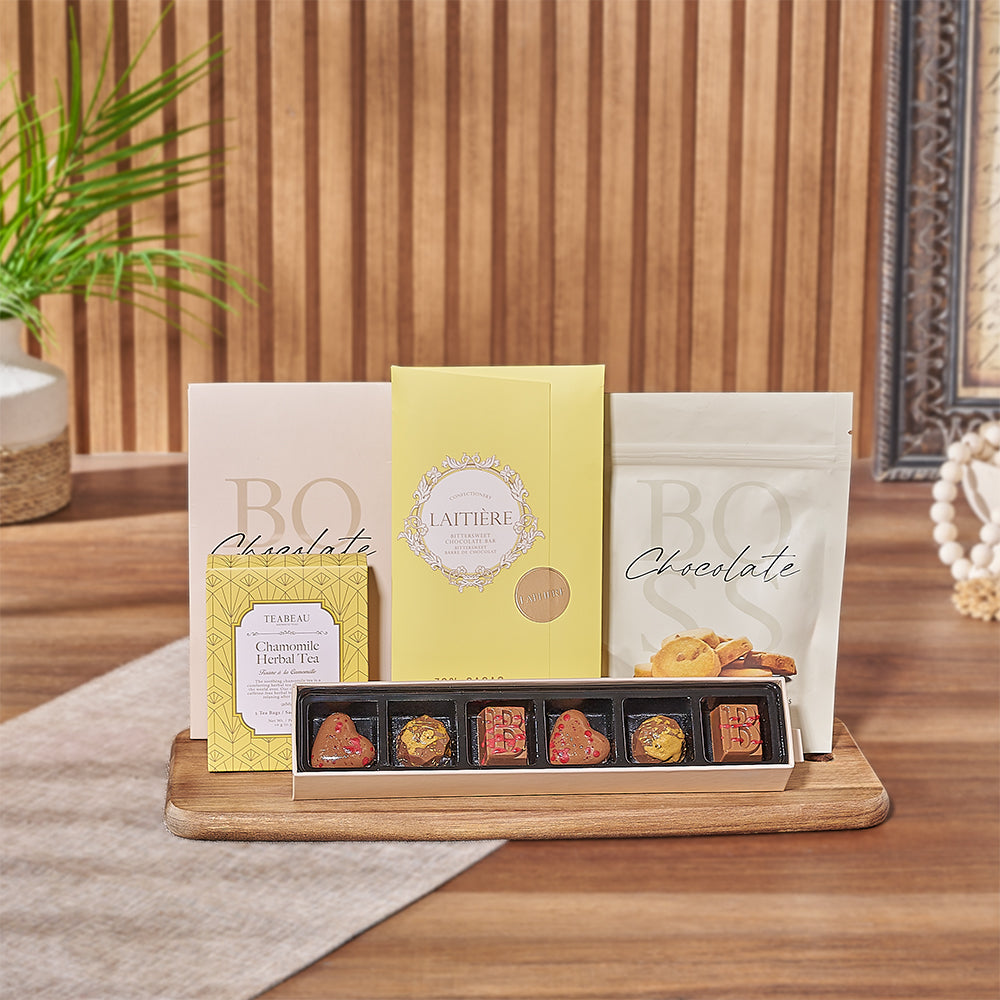 Chocolate and Herbal Tea Gift Basket – how the gift is presented