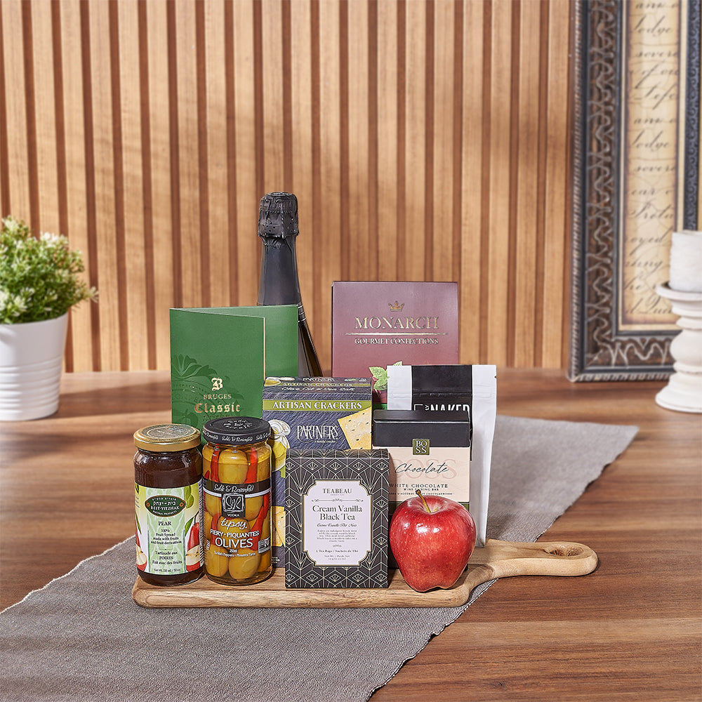 Kosher Sparkling Wine and Nibbles – how the gift is presented