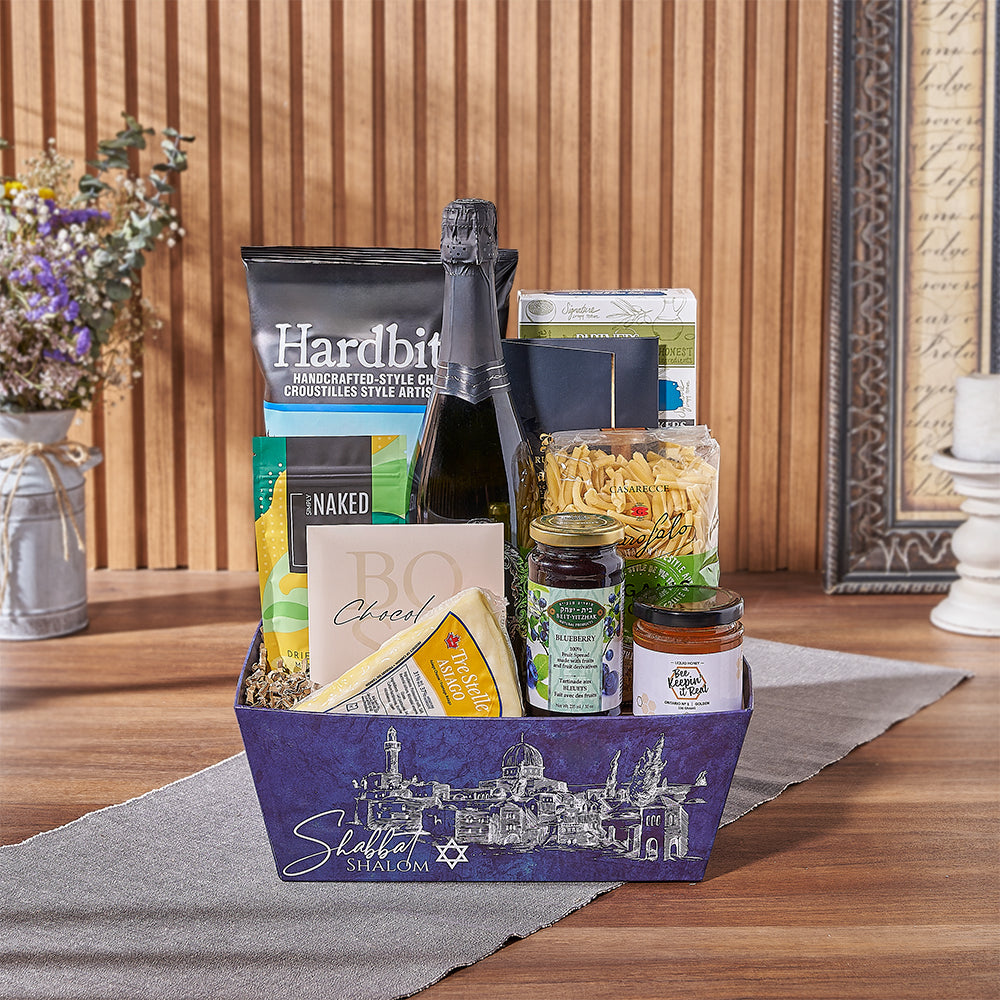 Kosher Snacks with Sparkling Wine Gift – how the gift is presented