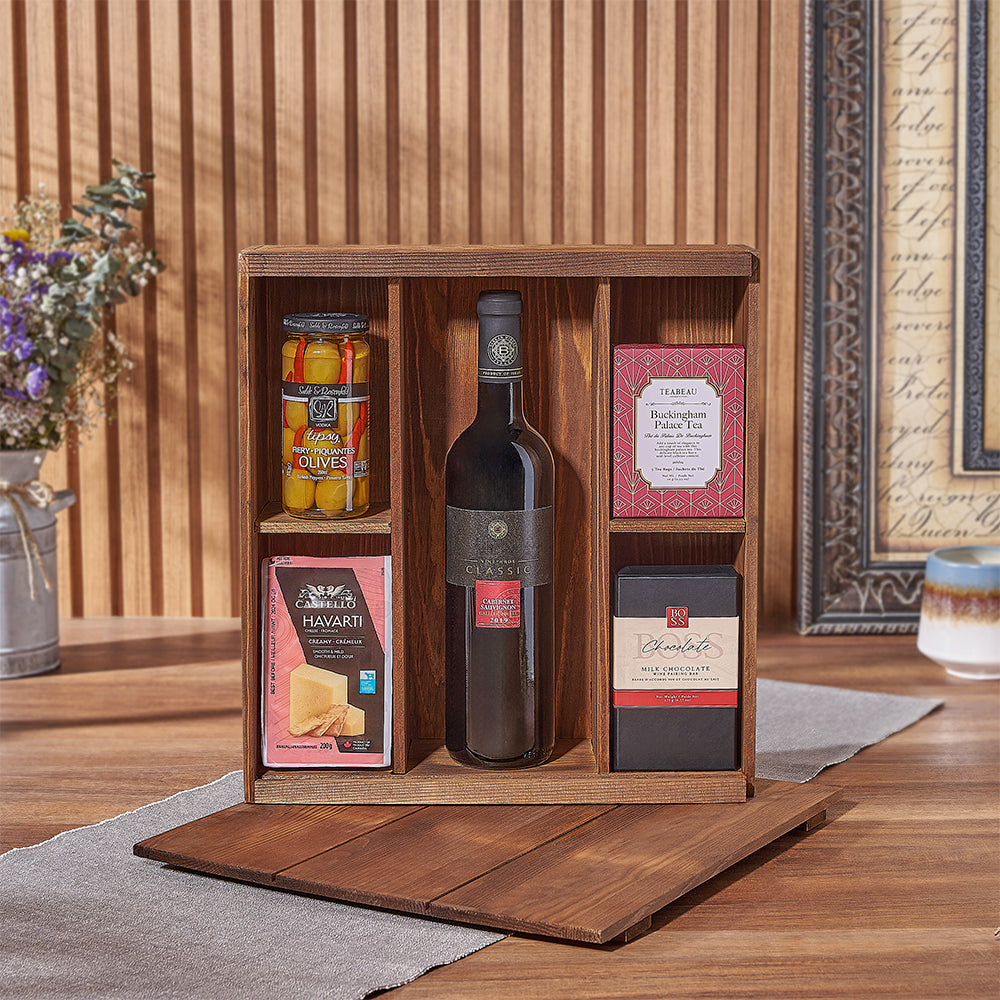 Kosher Wine Gift Box with Tea – how the gift is presented