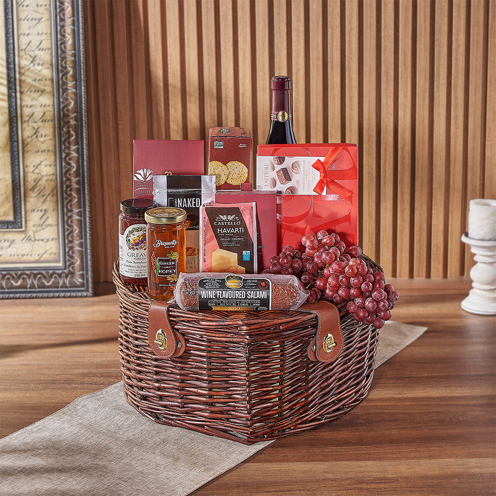 Indulge in a romantic escape with our Dorset Park Romantic Picnic Basket! Complete with gourmet snacks, wine, chocolates, and more, it's the perfect way to sweep your loved one off their feet, Philadelphia delivery 