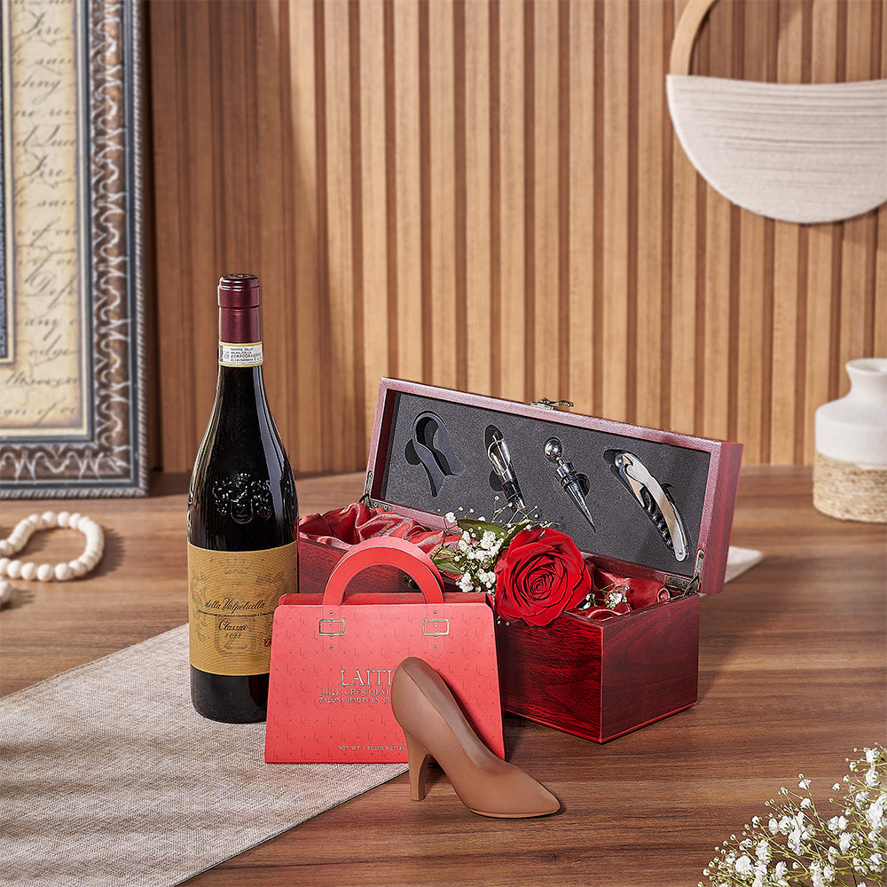 Celebrate Valentine’s Day with the Rose and Wine Gift Box from Philadelphia Baskets to Philadelphia delivery 