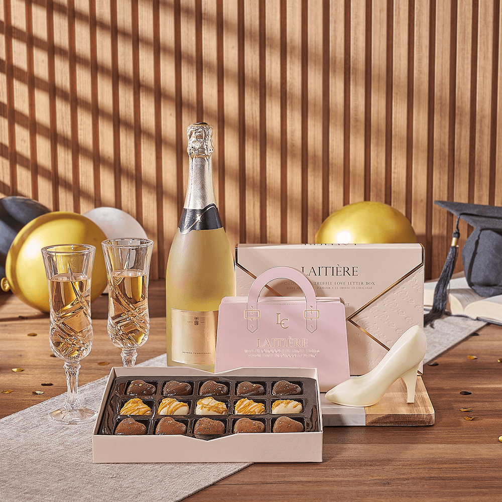 Bubbly Graduation Gift, graduation gift, graduation, chocolate gift, chocolate, champagne gift, champagne, sparkling wine gift, sparkling wine, Philadelphia delivery