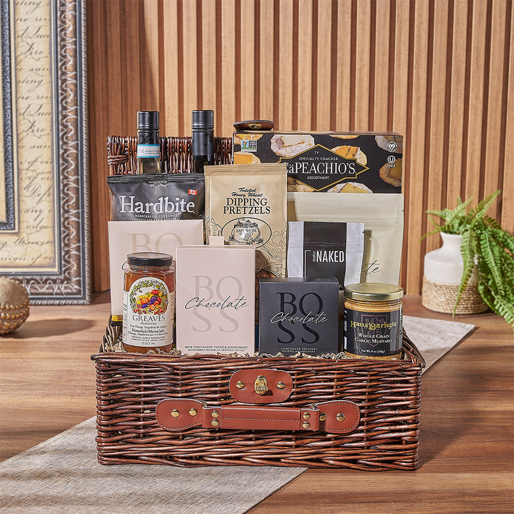 Deluxe Two Wine Bottle Gift Basket – how the gift is presented
