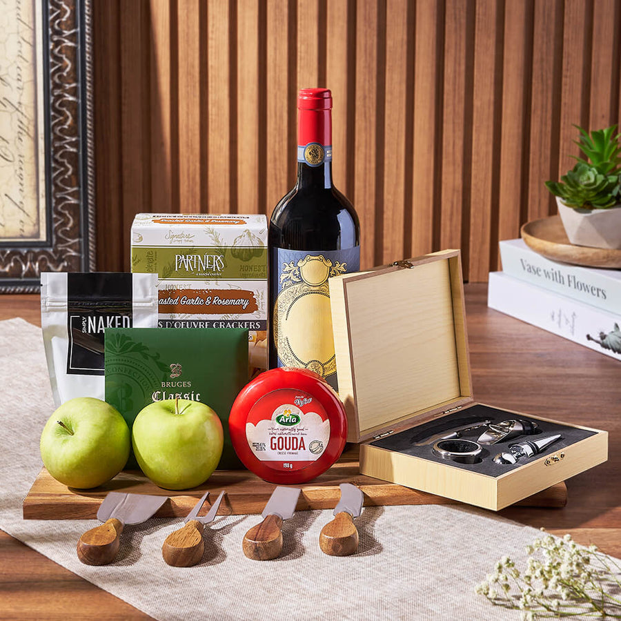 Apple, Cheese, & Wine Gift Basket, wine gift, wine, cheese gift, cheese, fruit gift, fruit, Philadelphia Delivery