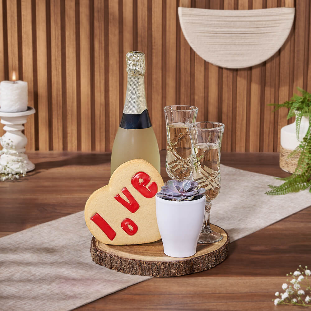 Sparkling Wine with Live Edge Board – how the gift is presented