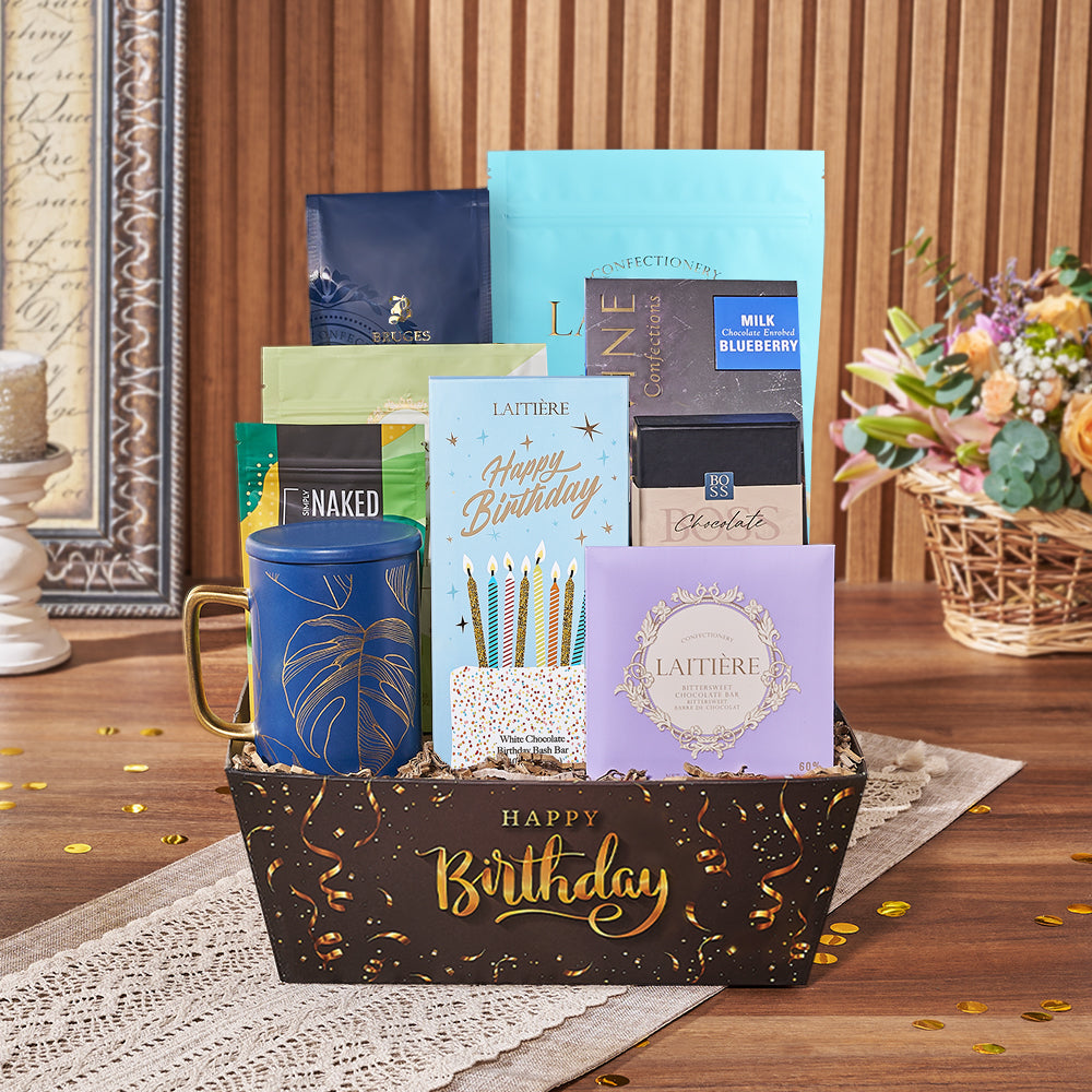 White Chocolate Coffee Basket for Birthday – how the gift is presented