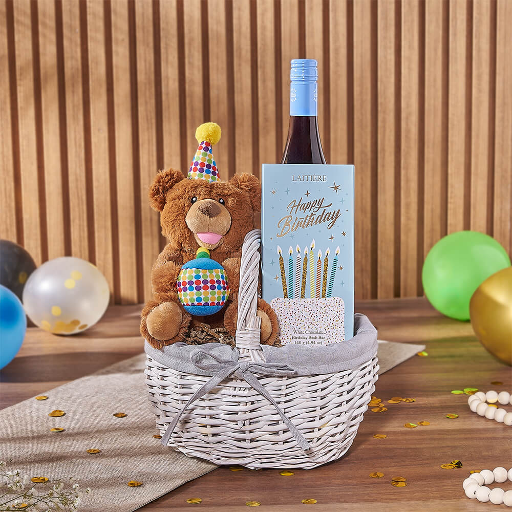 Birthday Wine &amp; Bear Gift Basket - Philadelphia Baskets - Philadelphia Delivery