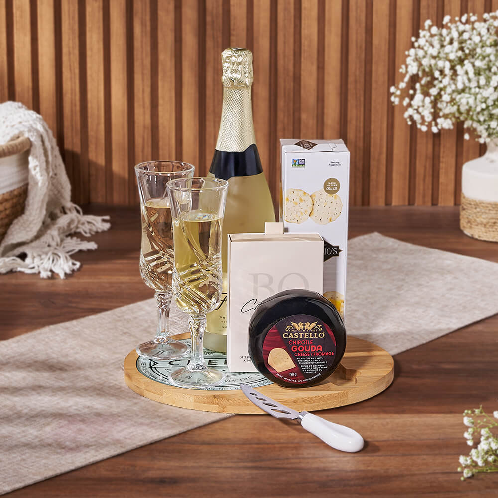 Bubble &amp; Cheese Please Champagne Gift Basket, sparkling wine gift, sparkling wine, cheese gift, cheese, champagne gift, champagne, Philadelphia Delivery