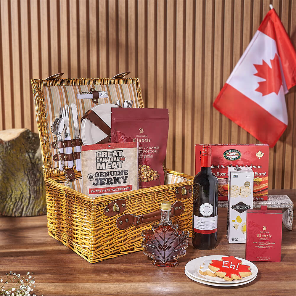 Wine and Canada Day Picnic Basket – how the gift is presented