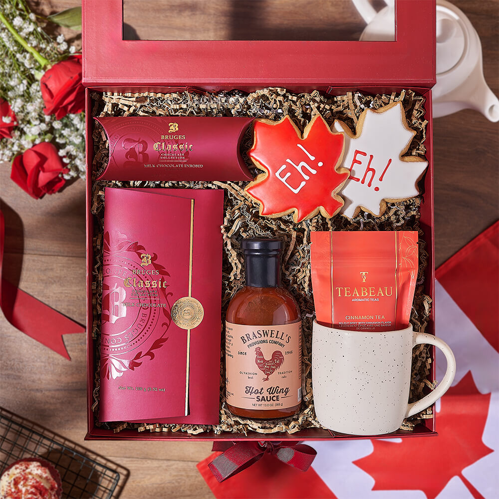 Canada Day Hot Wing Sauce Basket – how the gift is presented