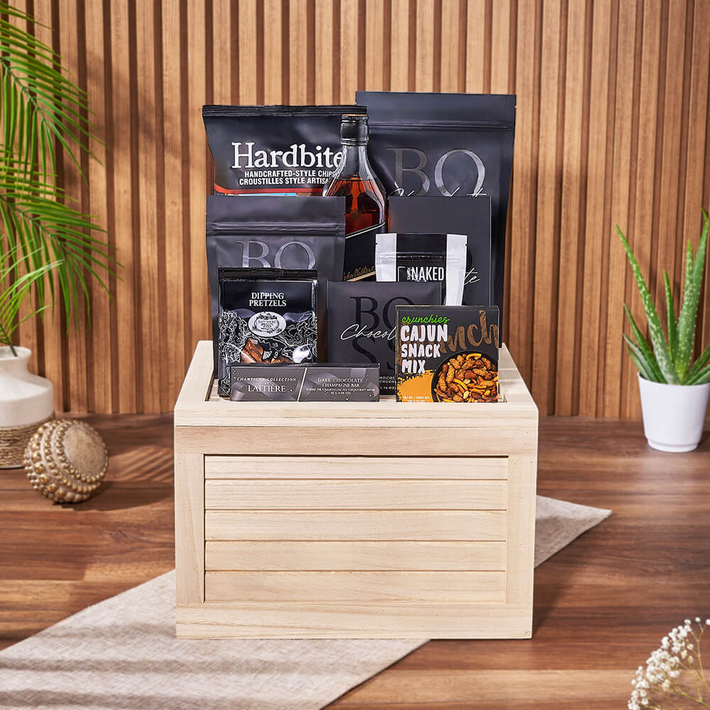 Carleton Liquor &amp; Snack Crate from Philadelphia Baskets - Liquor Gift Set - Philadelphia Delivery.