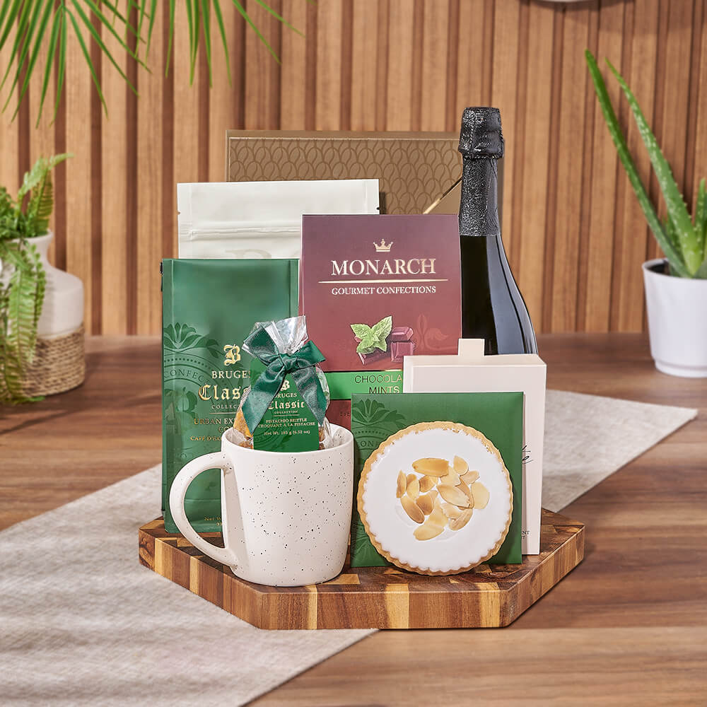 Champagne &amp; Coffee Snack Board from Philadelphia Baskets - Champagne Gift Set - Philadelphia Delivery.