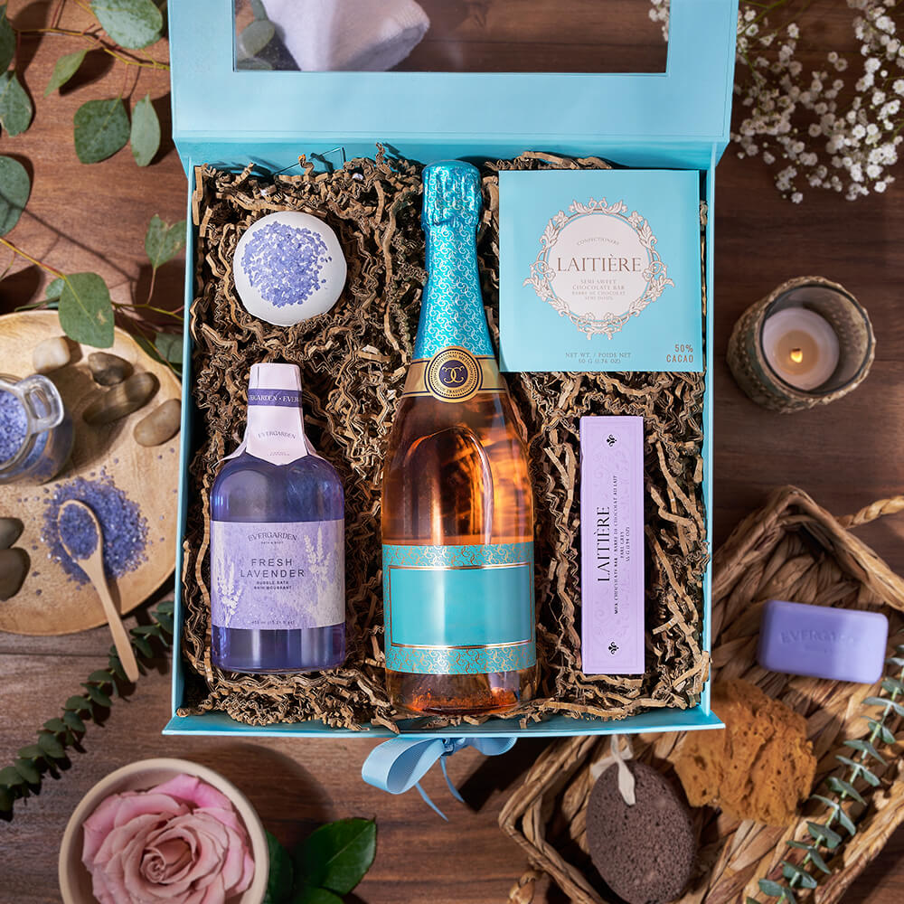 Champagne &amp; Spa Perfections from Philadelphia Baskets - Champagne Gift Set - Philadelphia Delivery.
