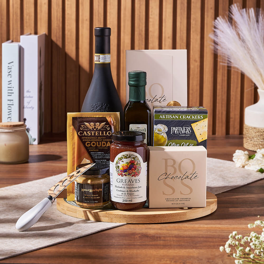 Cheese Board & Wine Gift Set from Philadelphia Baskets - Wine Gift Basket - Philadelphia Delivery.