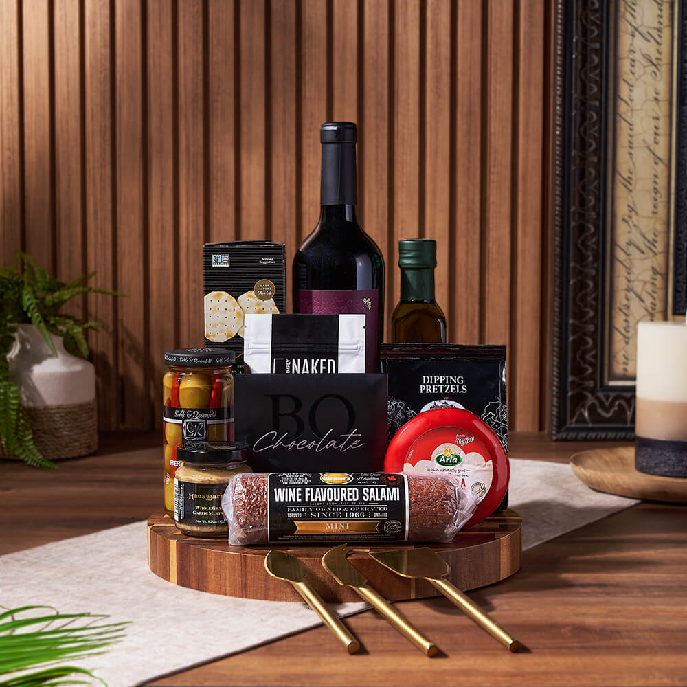 Cheese, Crackers &amp; Wine Gift Basket from Philadelphia Baskets - Wine Gift Set - Philadelphia Delivery.