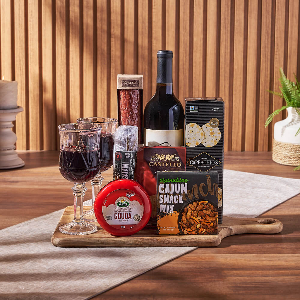 Cheese &amp; Salami Gift Set with Wine from Philadelphia Baskets - Wine Gift Basket - Philadelphia Delivery