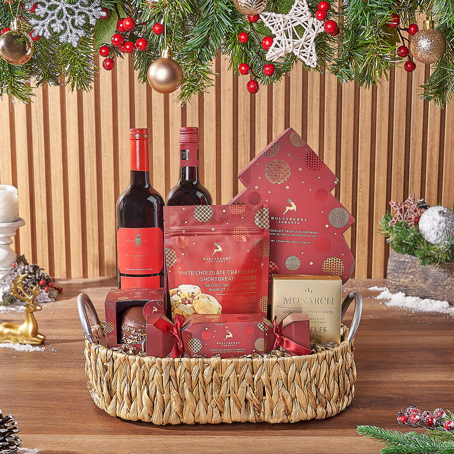 Christmas Decadence Wine Basket, wine gift, wine, chocolate gift, chocolate, Christmas gift, christmas, Philadelphia delivery