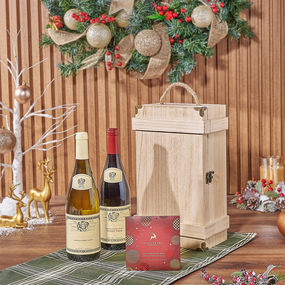Wine Duo in Burned Finish Box – how the gift is presented