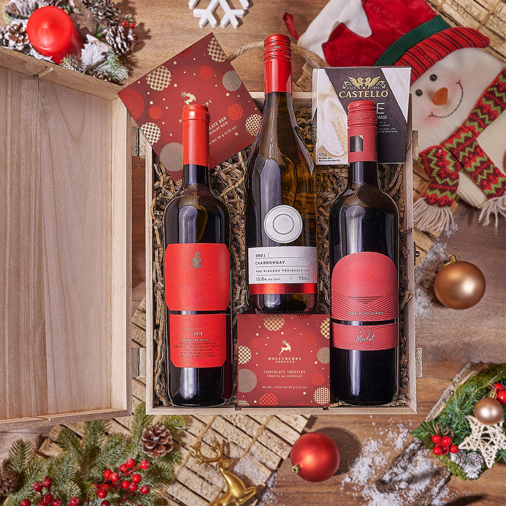 Christmas Wine Three-Bottle Gift Box – how the gift is presented