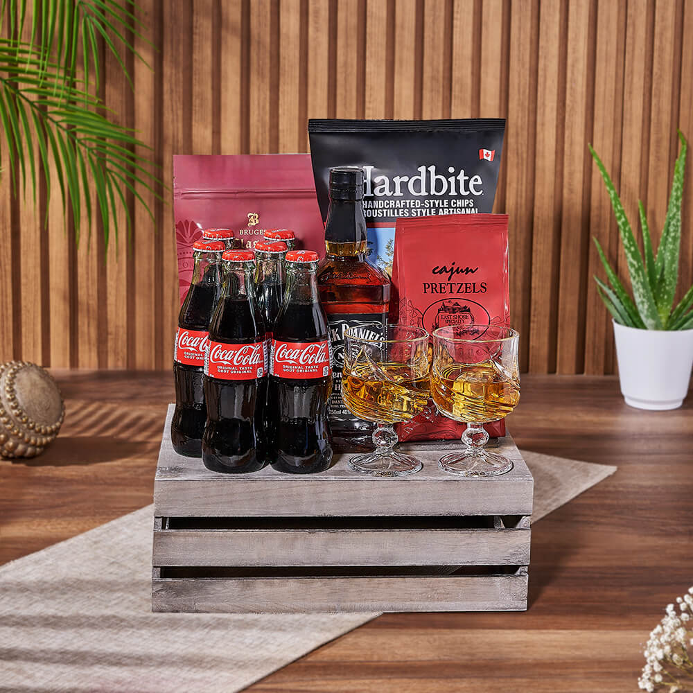 Coke &amp; Snacks Liquor Gift Crate from Philadelphia Baskets - Liquor Gift Set - Philadelphia Delivery