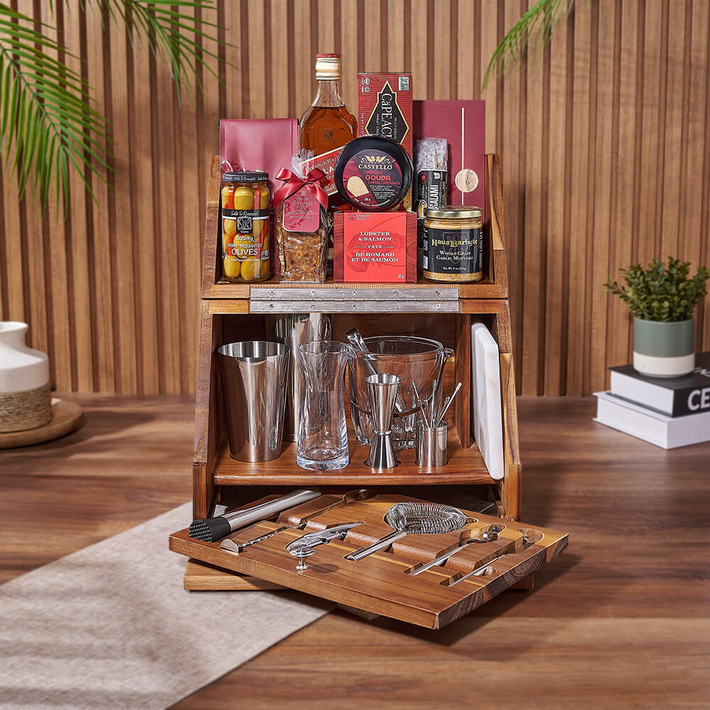 Complete Bar &amp; Snack Set from Philadelphia Baskets - Liquor Gift Basket - Philadelphia Delivery.