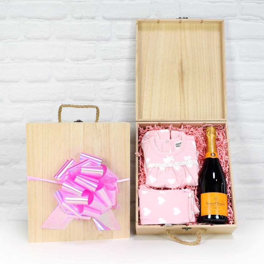 New Baby Girl Celebration Champagne Wine Box Gift – how the gift is presented