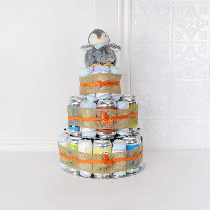 Craft Beer and Kaloo Plush Penguin Three-Tier Gift Basket – how the gift is presented
