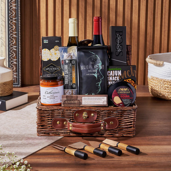 Deluxe Wine & Appetizer Gift Basket - Philadelphia Baskets