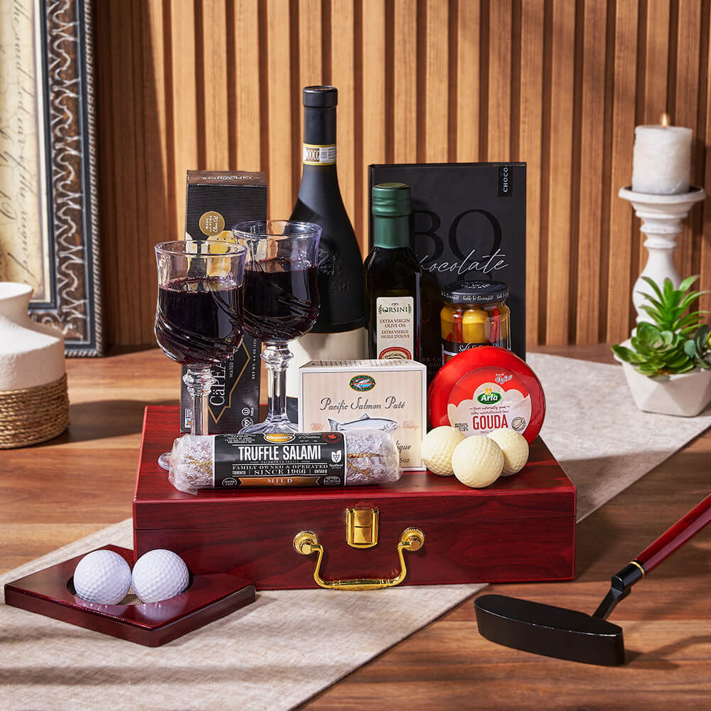 Deluxe Wine &amp; Golfing Snack Set from Philadelphia Baskets - Wine Gift Basket - Philadelphia Delivery