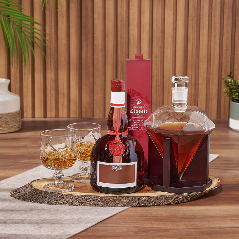 Liquor Gift Basket with Truffles, Philadelphia – how the gift is presented