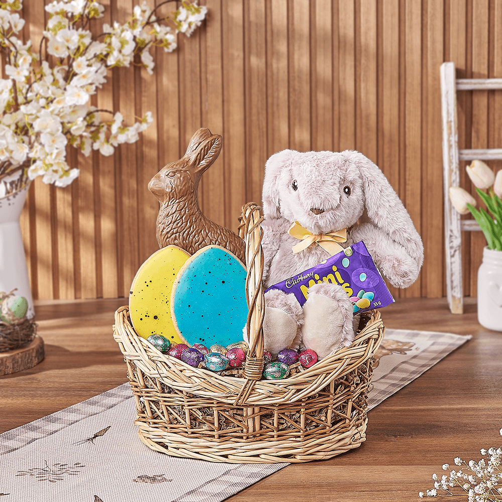 Chocolate and Plush Bunny Easter Basket – how the gift is presented