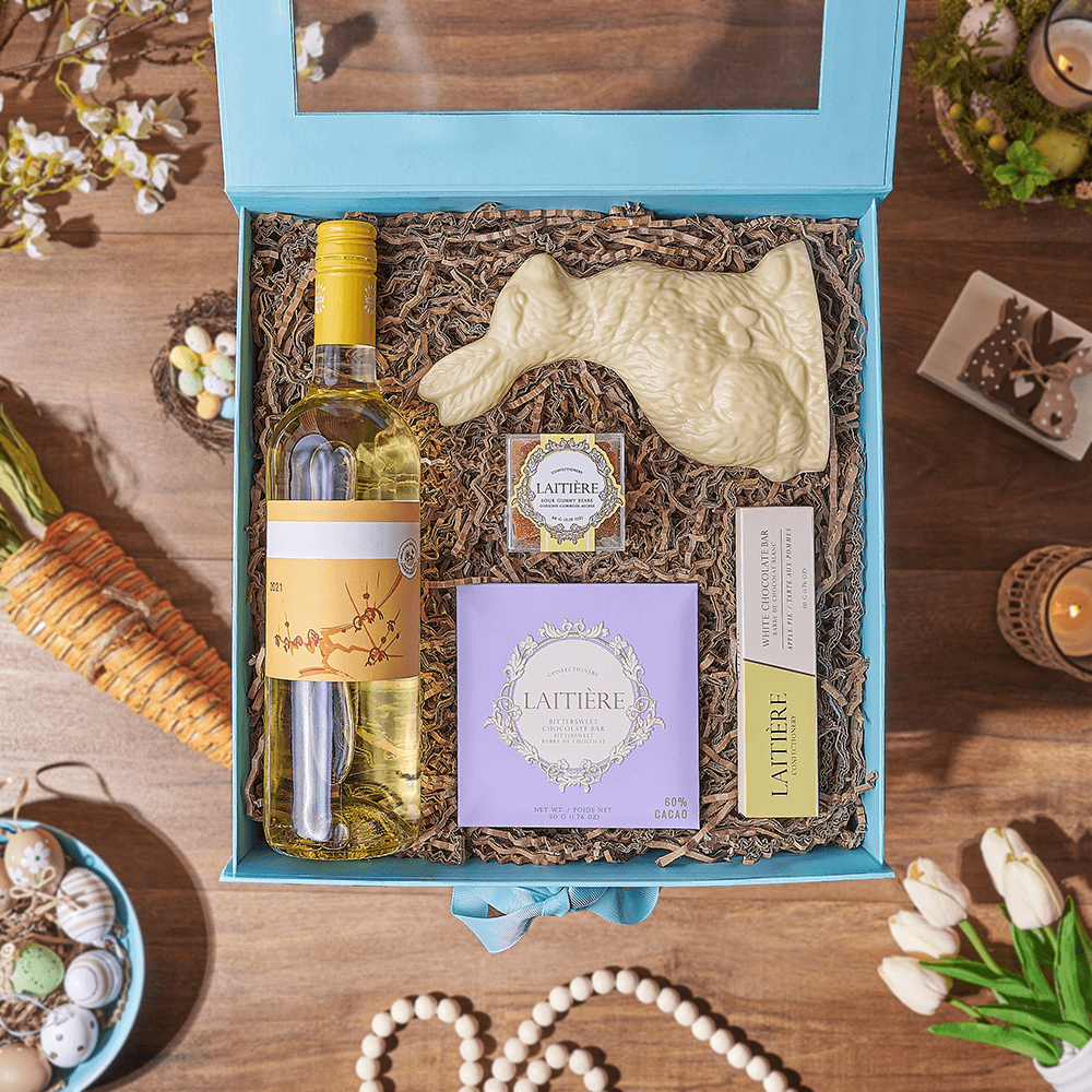 Easter Bunny & Wine Gift Box, wine gift, wine, chocolate gift, chocolate, easter gift, easter, Philadelphia delivery
